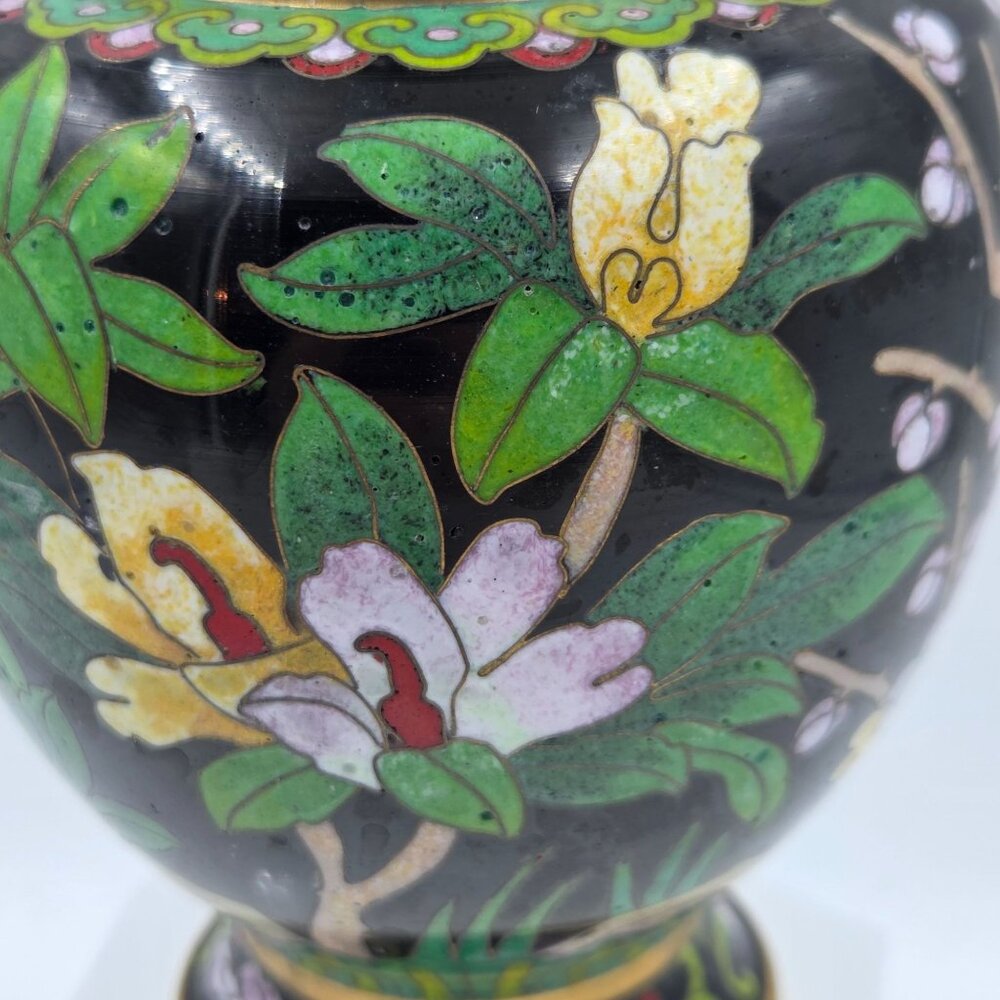 Jingtai Cloisonné Enamel Peony Motif Ruyi Border Bud Base - Picture 7 of 14
